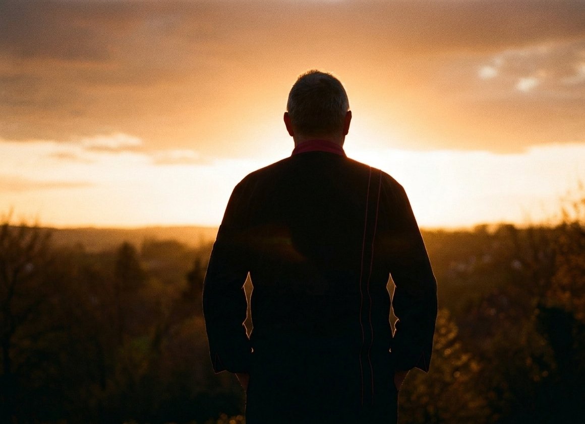 Maarto von hinten, Silhouette vor einem Sonnenuntergang